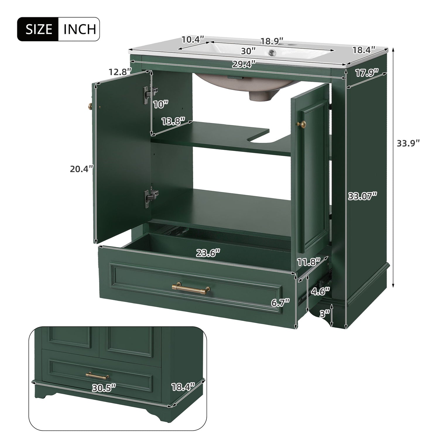 Bathroom Vanity With Sink, Cabinet &amp; 2 Soft Closing Doors &amp; Adjustable Shelf