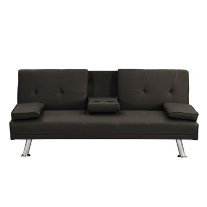 Modern Sofa Bed With Armrest 2 Holders, Wood Frame &amp; Stainless Leg