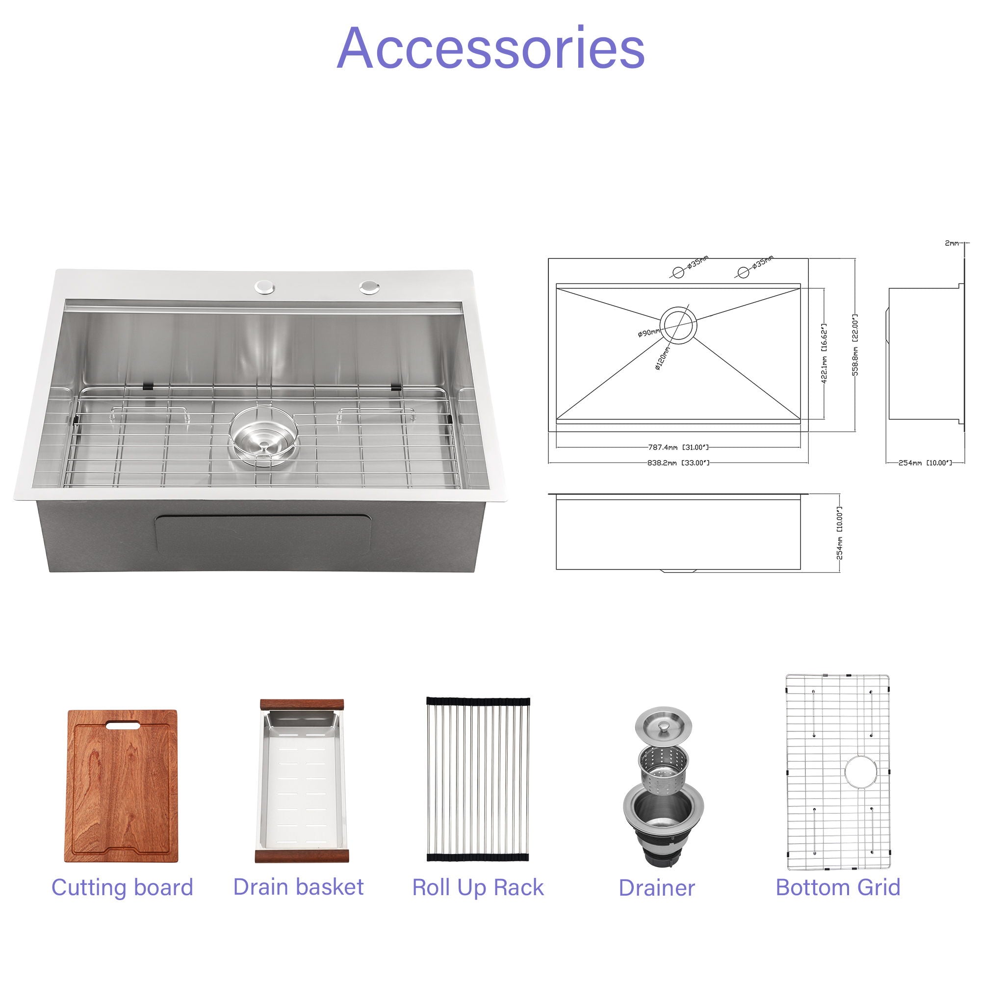 Drop In Kitchen Sink Stainless Steel 16 Gauge