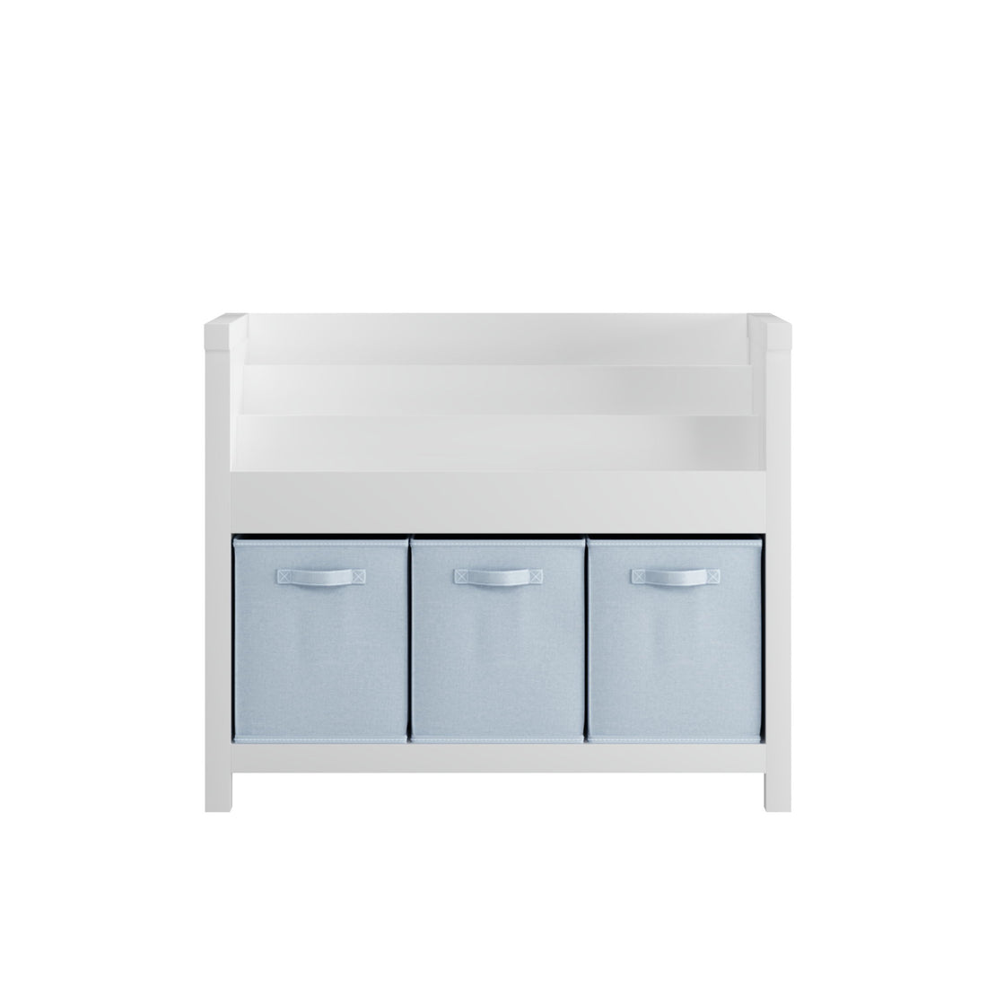 Bookshelf With 3 Tier Front Facing Storage And 3 Bins, Toddler Bookcase For Playroom - White