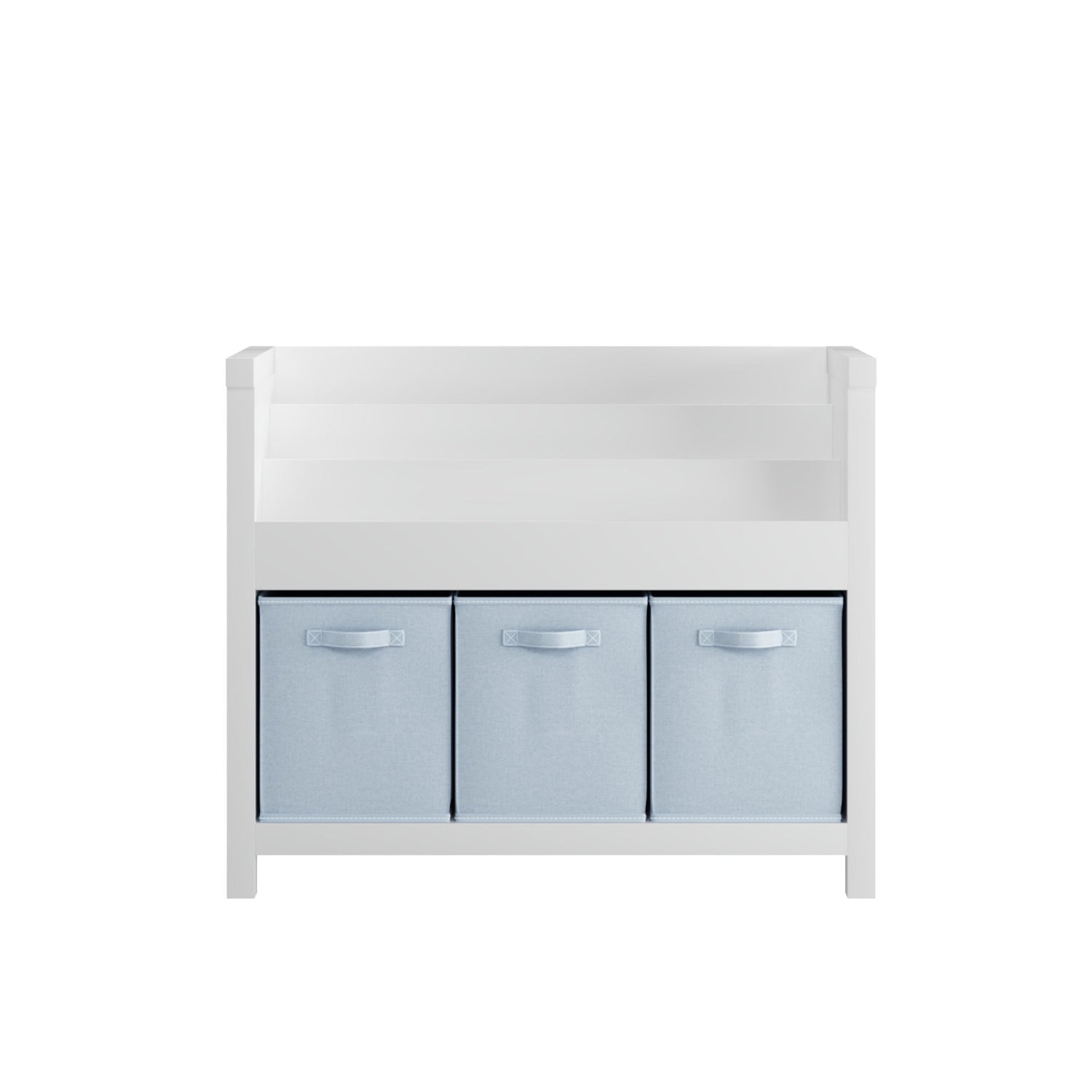 Bookshelf With 3 Tier Front Facing Storage And 3 Bins, Toddler Bookcase For Playroom - White