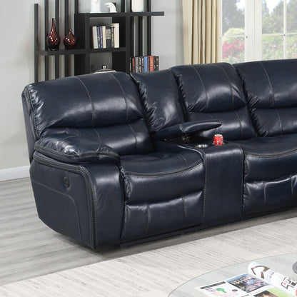 Power Motion Reclining Sectional Sofa With Console Cup Holders And USB Charging Port - Blue