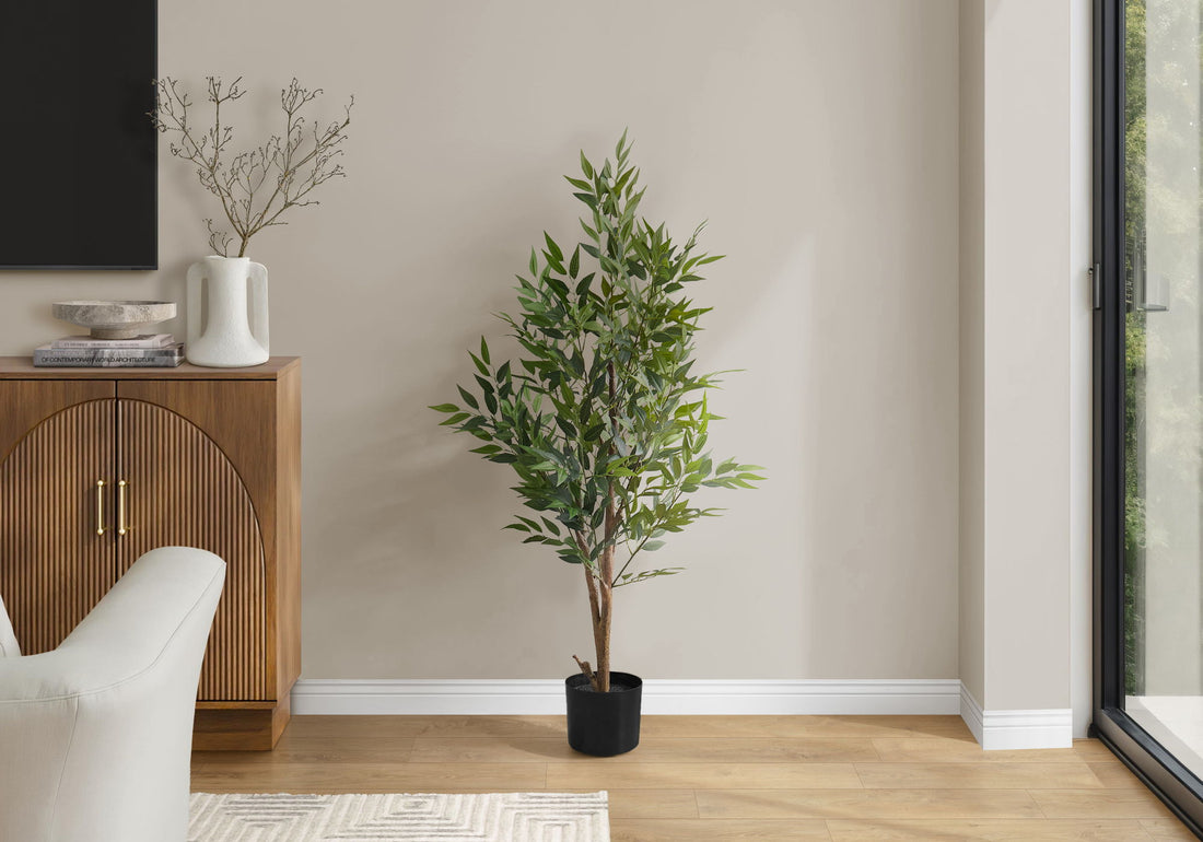 47&quot; Tall, Artificial Plant, Acacia Tree, Indoor, Faux, Fake, Floor, Greenery, Potted, Silk, Decorative - Green / Black