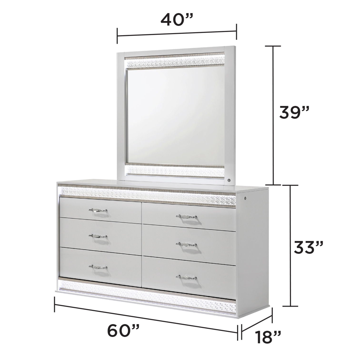 Glam - 6 Drawer Dresser &amp; LED Lighting (Includes Dresser Only) - White