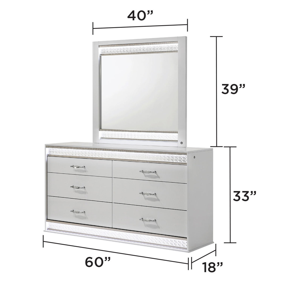 Glam - 6 Drawer Dresser &amp; LED Lighting (Includes Dresser Only) - White