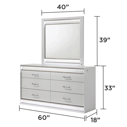 Glam - 6 Drawer Dresser &amp; LED Lighting (Includes Dresser Only) - White