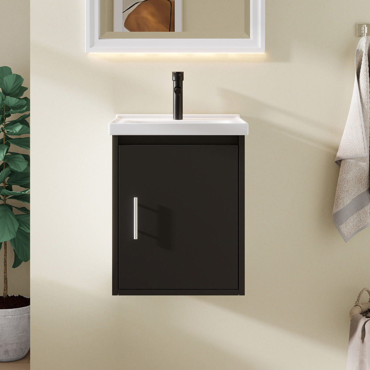 Floating Bathroom Vanity Combo, Wall Mounted Cabinet With Sink &amp; Soft Close Doors For Small Bathrooms