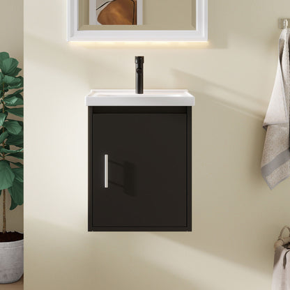 Floating Bathroom Vanity Combo, Wall Mounted Cabinet With Sink &amp; Soft Close Doors For Small Bathrooms