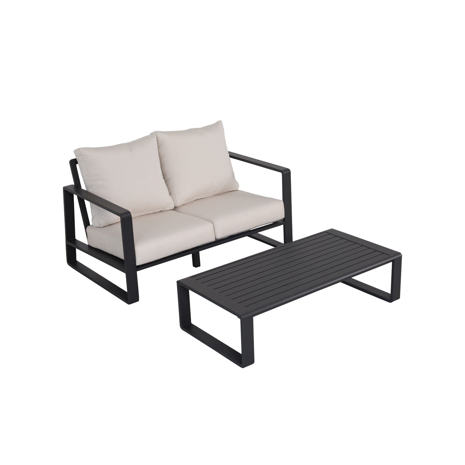Double Sofa With Rectangular Coffee Table, American Cloth Cushion Tino Tino - Milky White