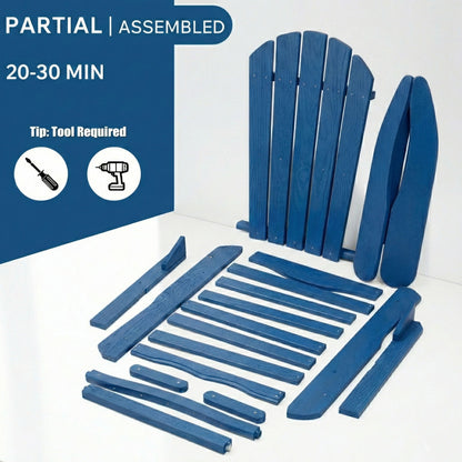 Outdoor Folding Adirondack Chair With Pre-Assembled BackRest &amp; SeatBoard Patio - Navy Blue