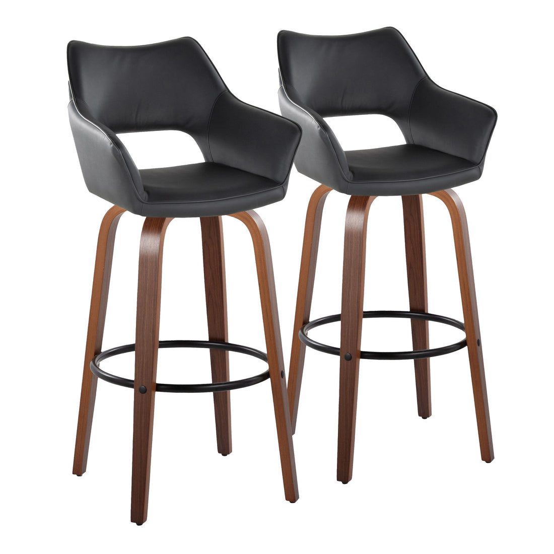 Mustang - Contemporary Fixed Height Barstool With Swivel &amp; Round Footrest (Set of 2)