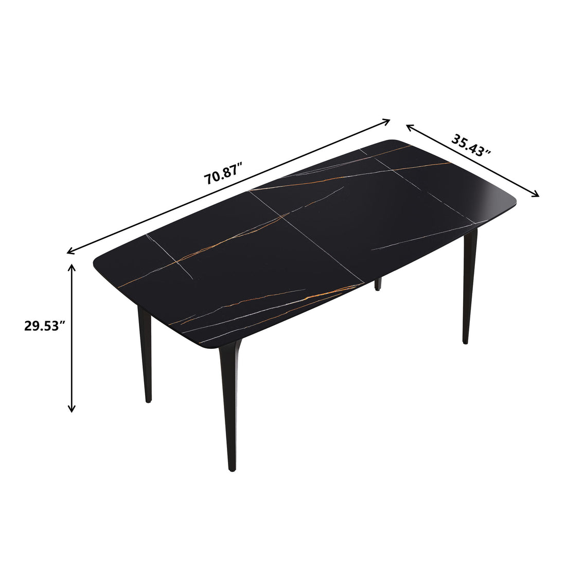 70.87&quot; Modern Artificial Stone Curved Metal Leg Dining Table, Can Accommodate 6-8 People