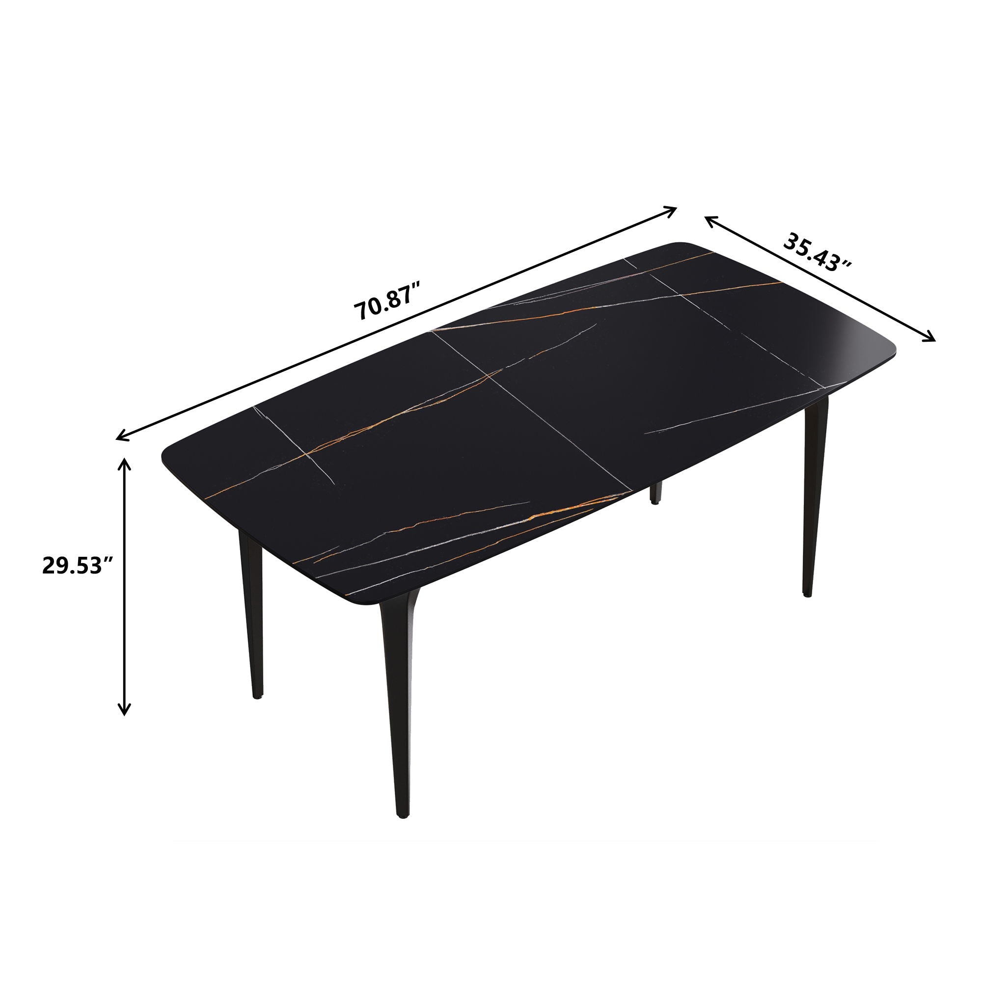 70.87&quot; Modern Artificial Stone Curved Metal Leg Dining Table, Can Accommodate 6-8 People