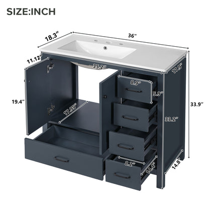 Bathroom Vanity With Sink Combo, 2 Soft Close Doors And 5 Drawers