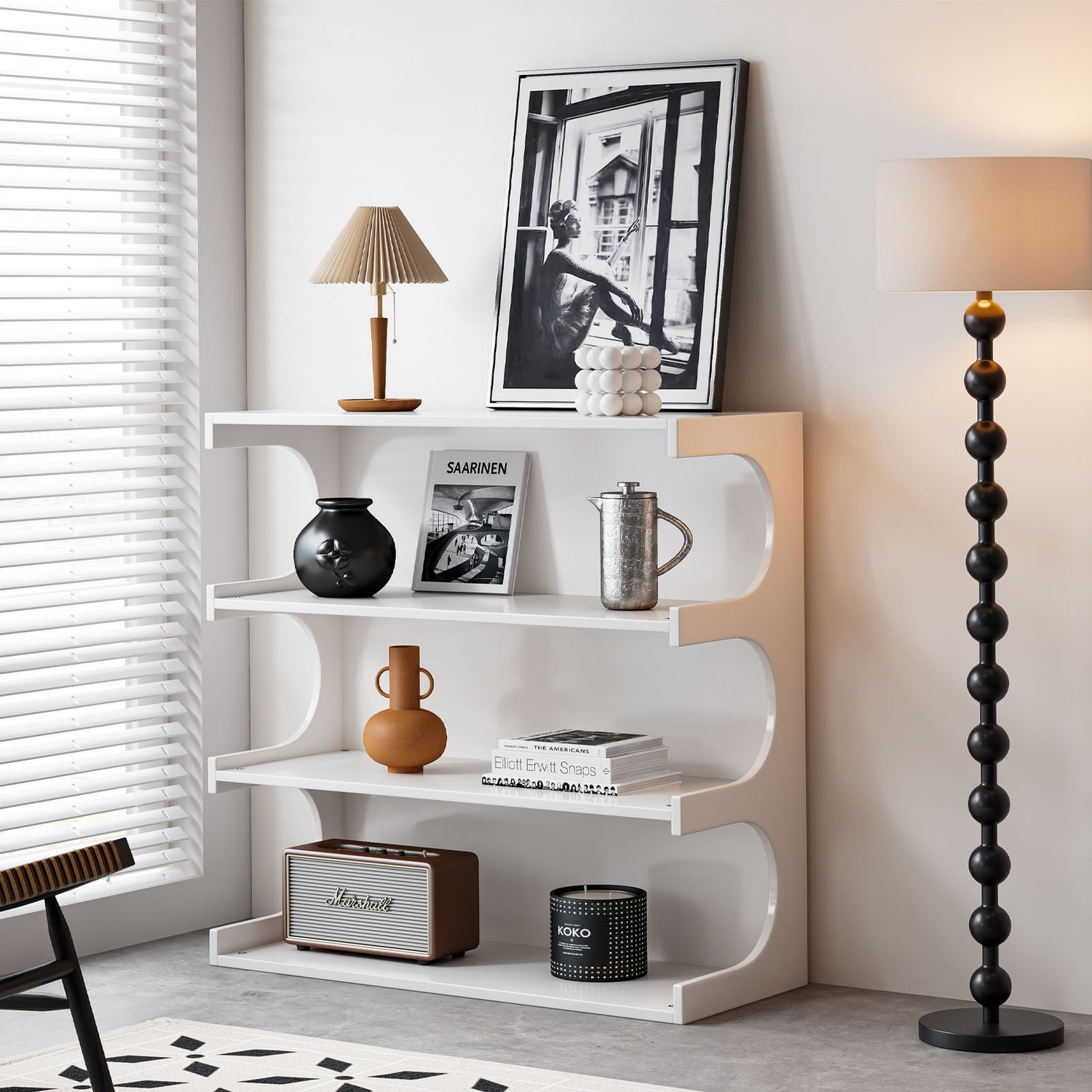 Multifunctional 4 Tier Book Shelf &amp; Coffee Table For Living Room Bedroom Dining Room Study Entryway, Creative Furniture Floor Bookshelf, Minimalist Organizer Storage Shelves - White