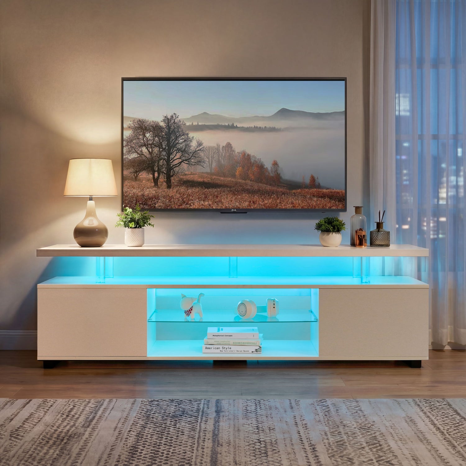 TV Stant With LED And Large Side Cabinet