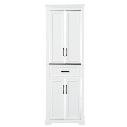 Freestanding Bathroom Vanity, Elegant Design With 4 Doors &amp; 1 Drawer, Adjustable Shelves, Damping Hinges - White