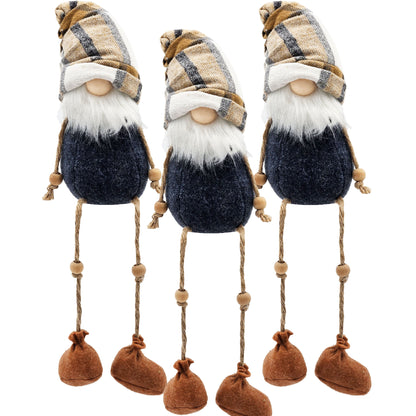 3 Pieces Fall Thanksgiving Gnomes Decorations, Harvest Festival Table Home Ornaments For Holiday Party Gifts - Blue / Brown