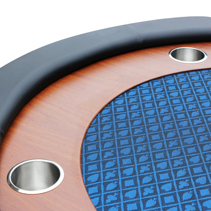 96&quot; 10 Poker Table for 10 Players Casino Games with Speed Cloth Felt Pedestal Base Cup Holders Blue