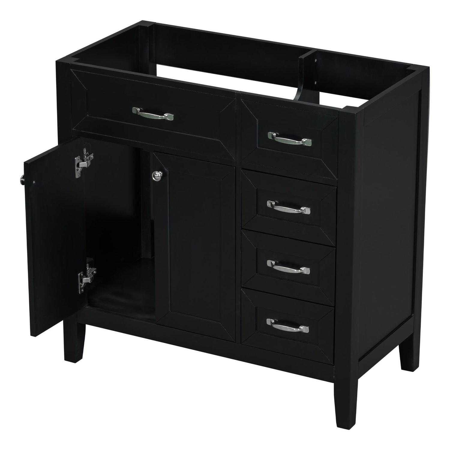 Modern Bathroom Vanity Base Only, 2 Doors And 3 Drawers