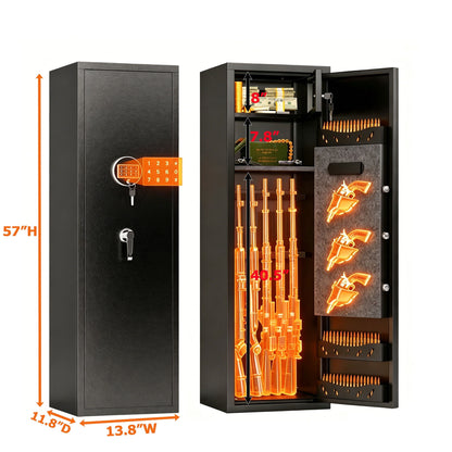 High Large Capacity Mechanical Gun Safe For Rifles &amp; Handguns, Digital Password Lock, Built In Independent Lock Box, Adjustable Shelves - Black