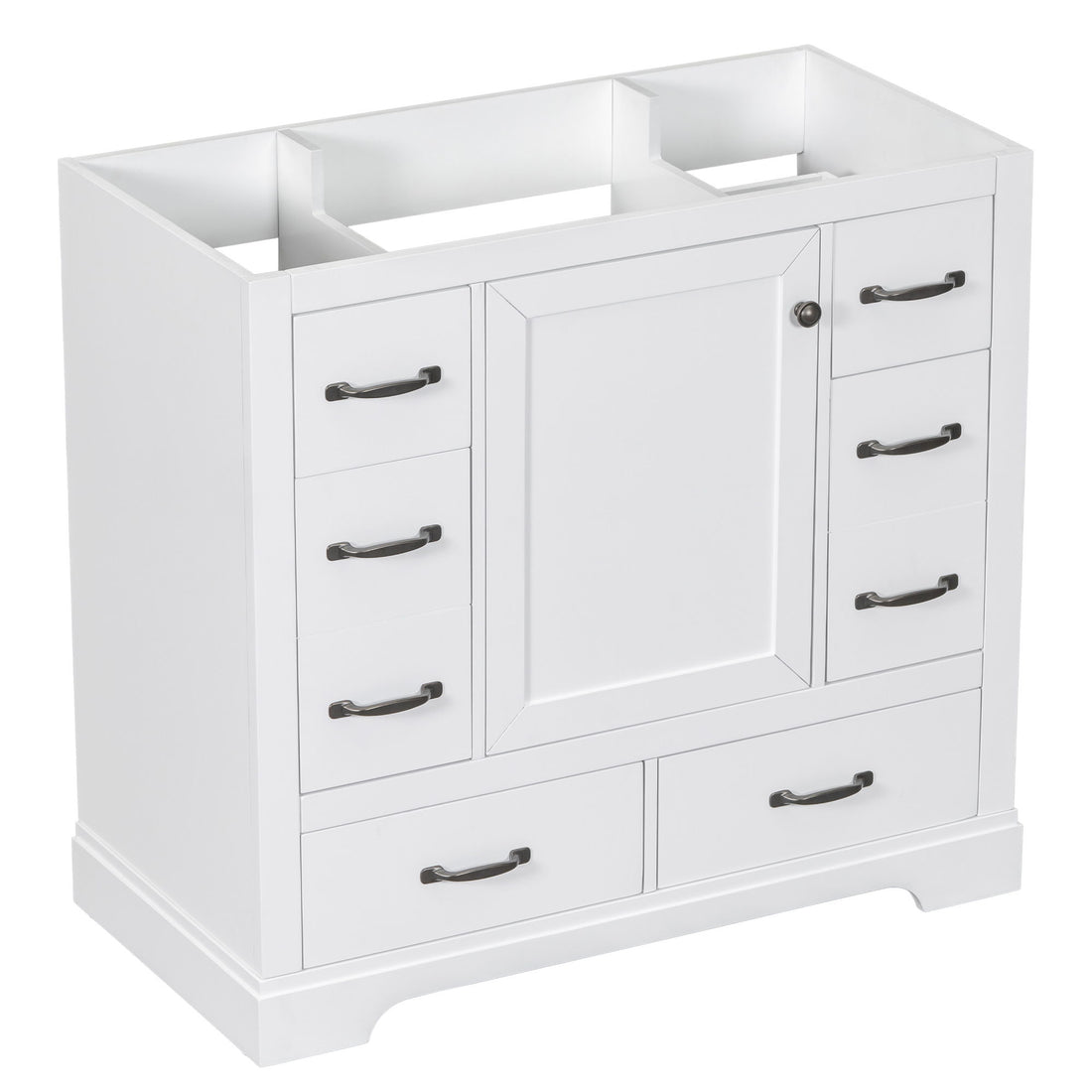 Modern Bathroom Vanity Base Only, 6 Drawer Storage With Adjustable Shelf