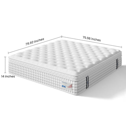 14" King Hybrid Mattress, Memory Foam &amp; Pocket Spring Bed, Medium Firm Comfort, Spine Support, Quiet &amp; Breathable - White