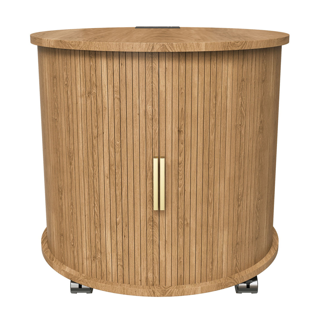 Cylinder Nightstand With Charging Station &amp; Sliding Door