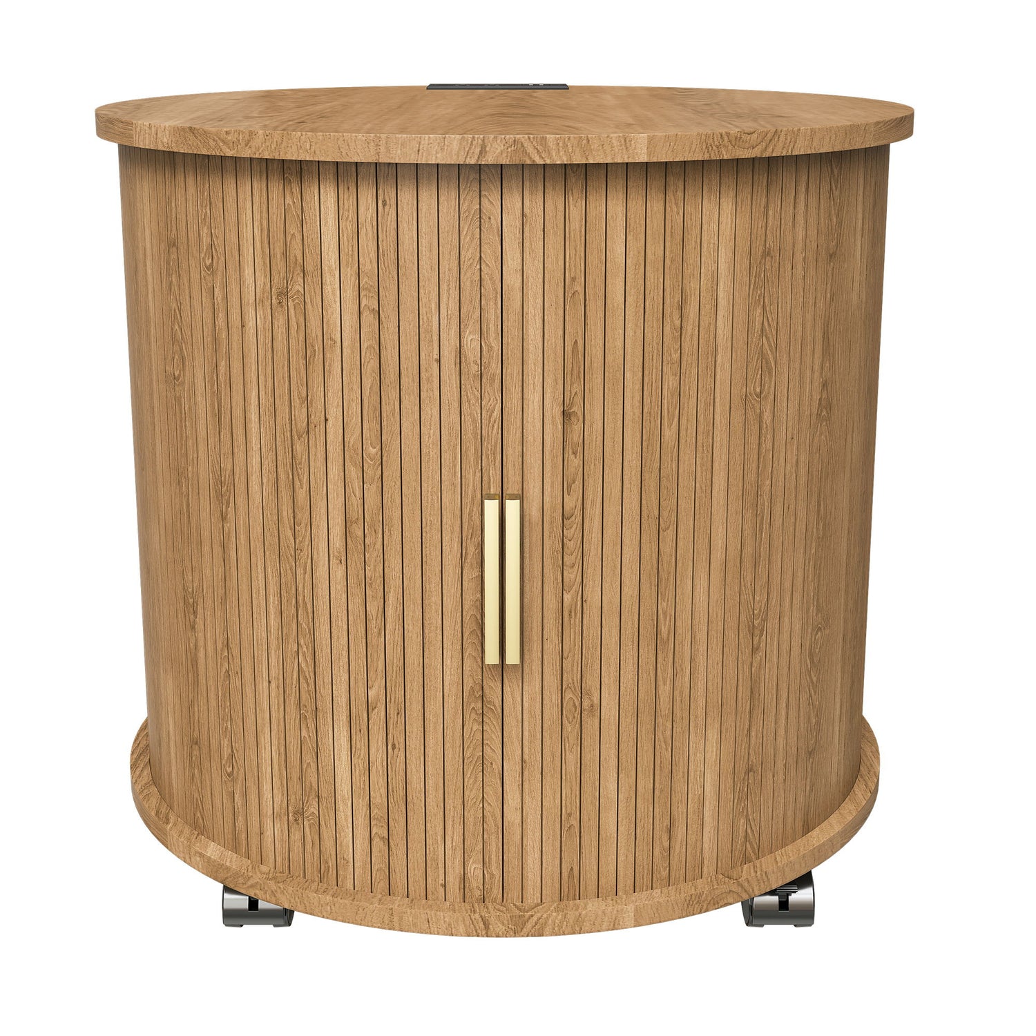 Cylinder Nightstand With Charging Station &amp; Sliding Door