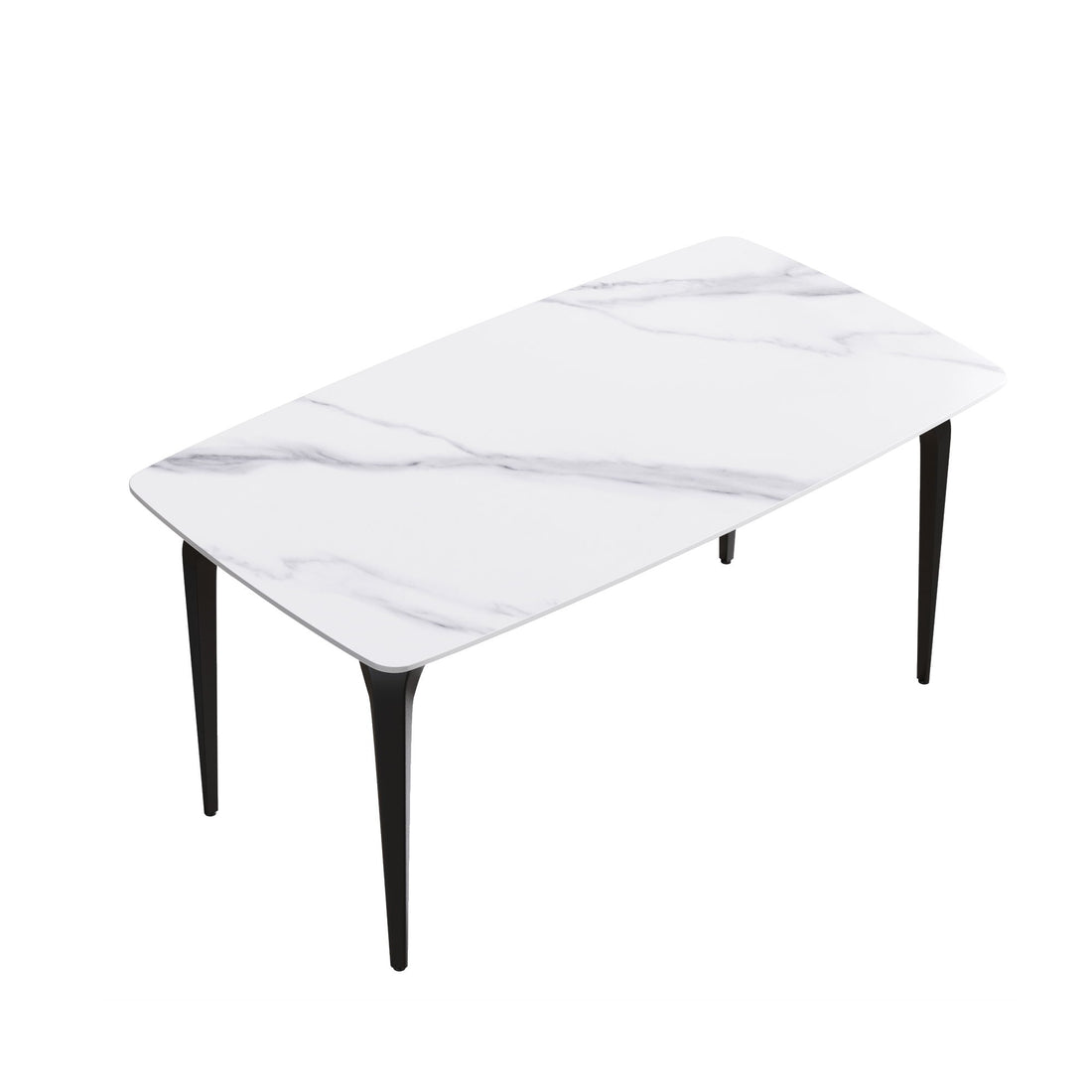 63&quot; Modern Artificial Stone White Curved Black Metal Leg Dining Table, 6 People - White