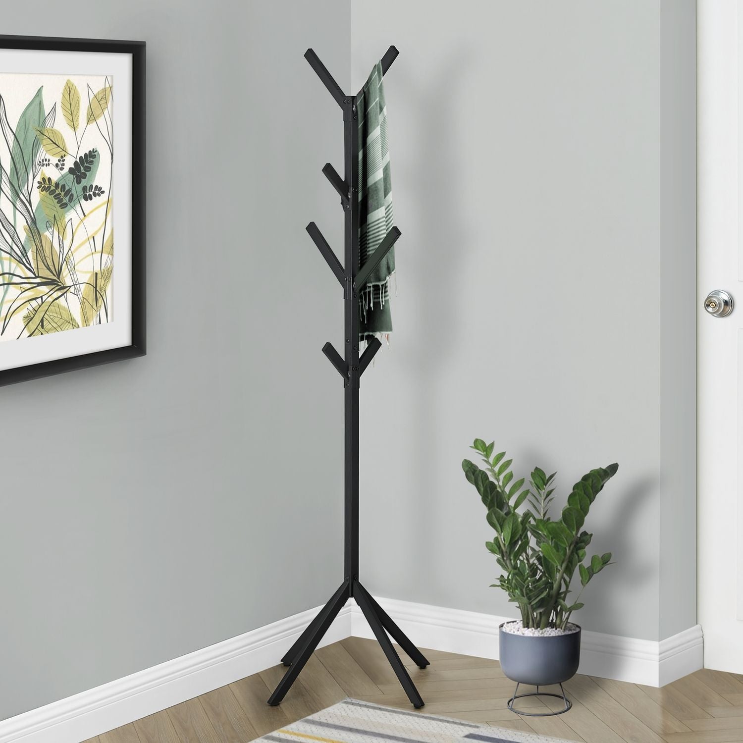 Coat Rack, Hall Tree, Free Standing, 8 Hooks, Entryway, Contemporary &amp; Modern