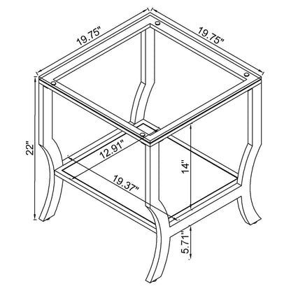 Porch &amp; Den - Square Top End Table Elegance Glass - Chrome