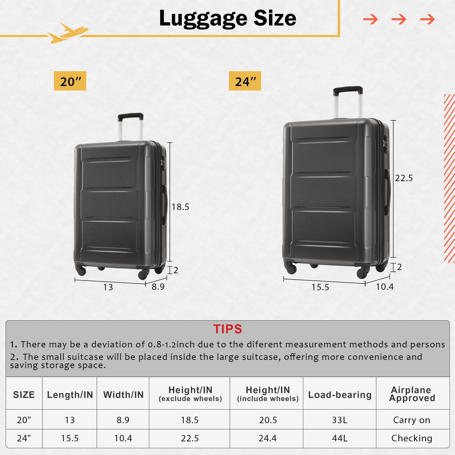 2 Piece Luggage Set With Bags Expanable Spinner Wheels ABS Lightweight Suitcase With Tsa Lock 20&quot; / 24&quot;
