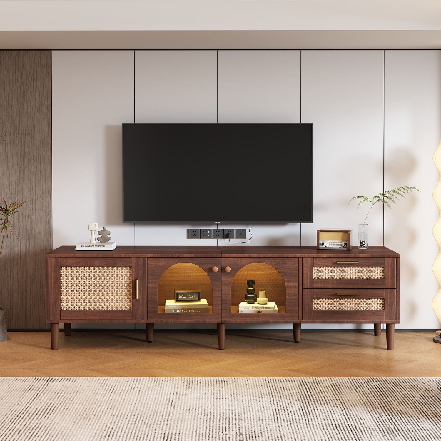 TV Stand With App-Controlled LED Lights, 2 Drawers &amp; Door Storage