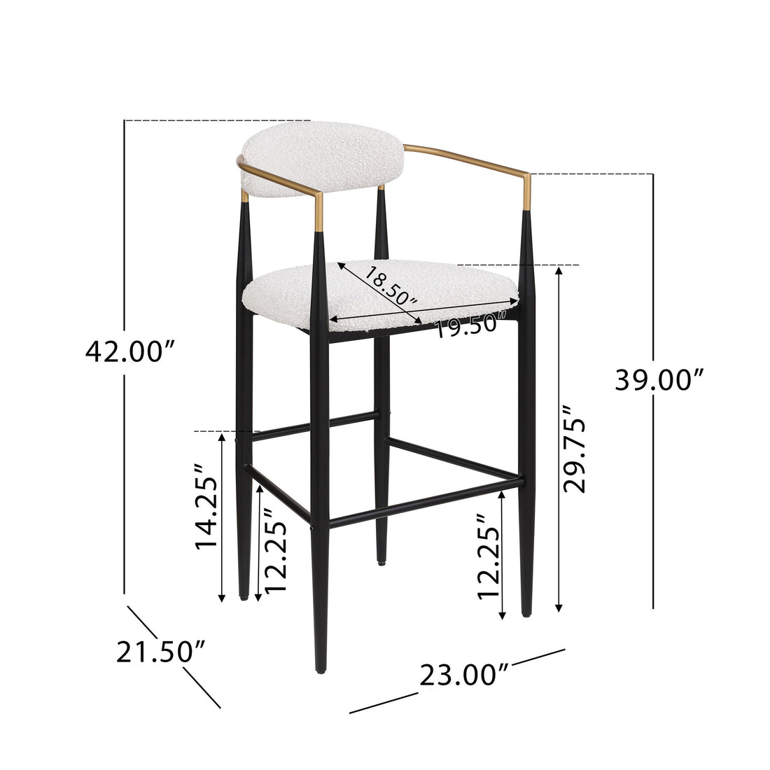 Barstools (Set of 2), Counter Height Upholstered Bar Stools With Backs And Iron Legs For Kitchen Island - Beige