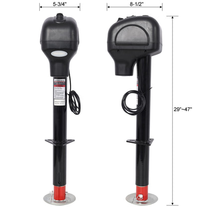 Electric Power Tongue Jack 3500Lbs Capacity With Waterproof Cover For RV Trailer &amp; Camper, 12V Dc - Black