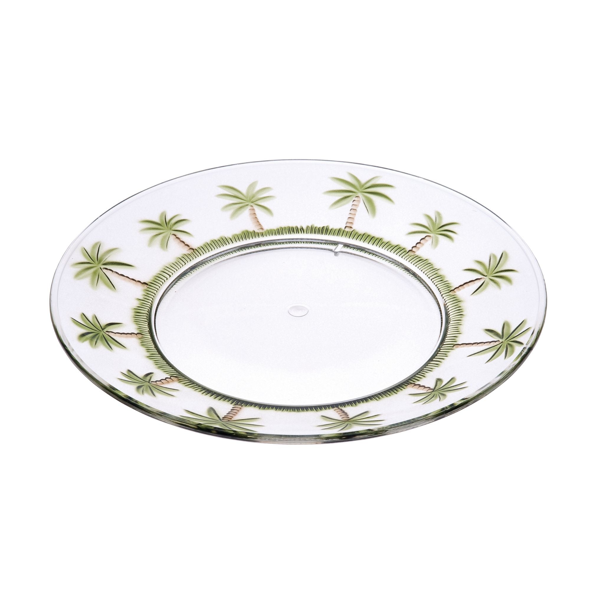Palm Tree Design 9&quot; Acrylic Dinner Plates (Set of 4) Crystal Clear Reusable Unbreakable Kitchen Plates Bpa Free Dishwasher Safe - Clear