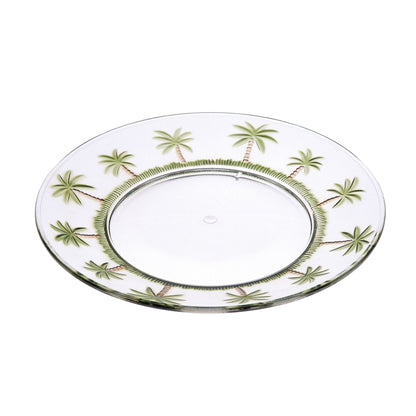 Palm Tree Design 9&quot; Acrylic Dinner Plates (Set of 4) Crystal Clear Reusable Unbreakable Kitchen Plates Bpa Free Dishwasher Safe - Clear