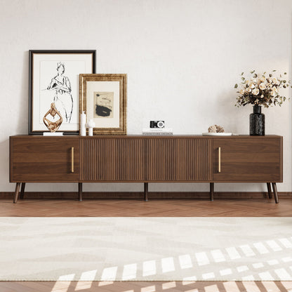 TV Stand For TVs Up To 85&quot; With Fluted Door, Cable Management, Soft-Closing Hinges - Walnut