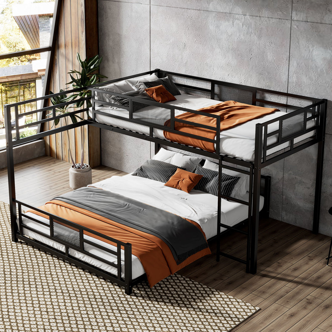 L Shaped Twin Over Full Bunk Bed - Black