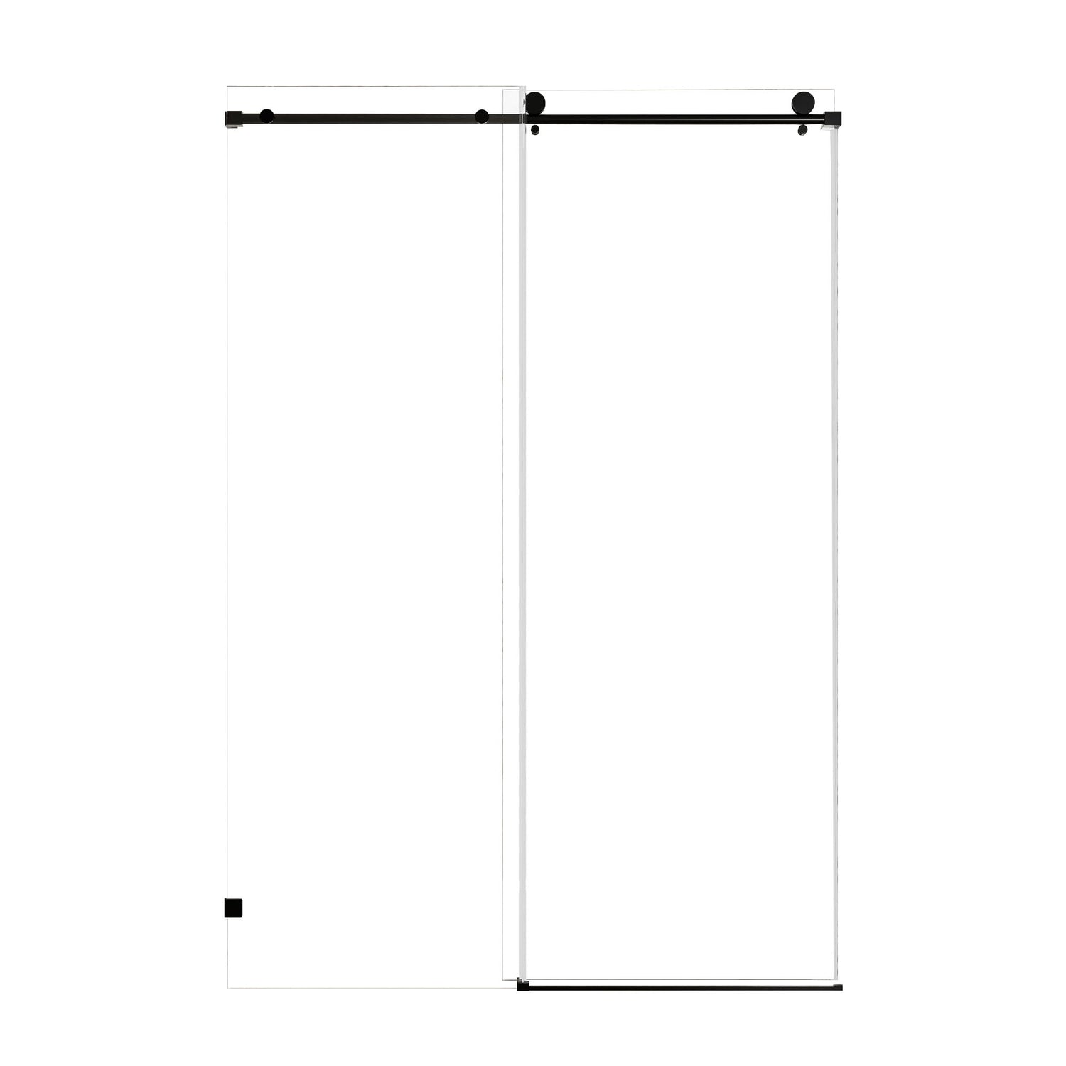 Frameless Single Sliding Soft Close Shower Door, 5 / 16&quot; Clear Nano Coated Tempered Glass And 304 Stainless Steel Handle - Matte Black