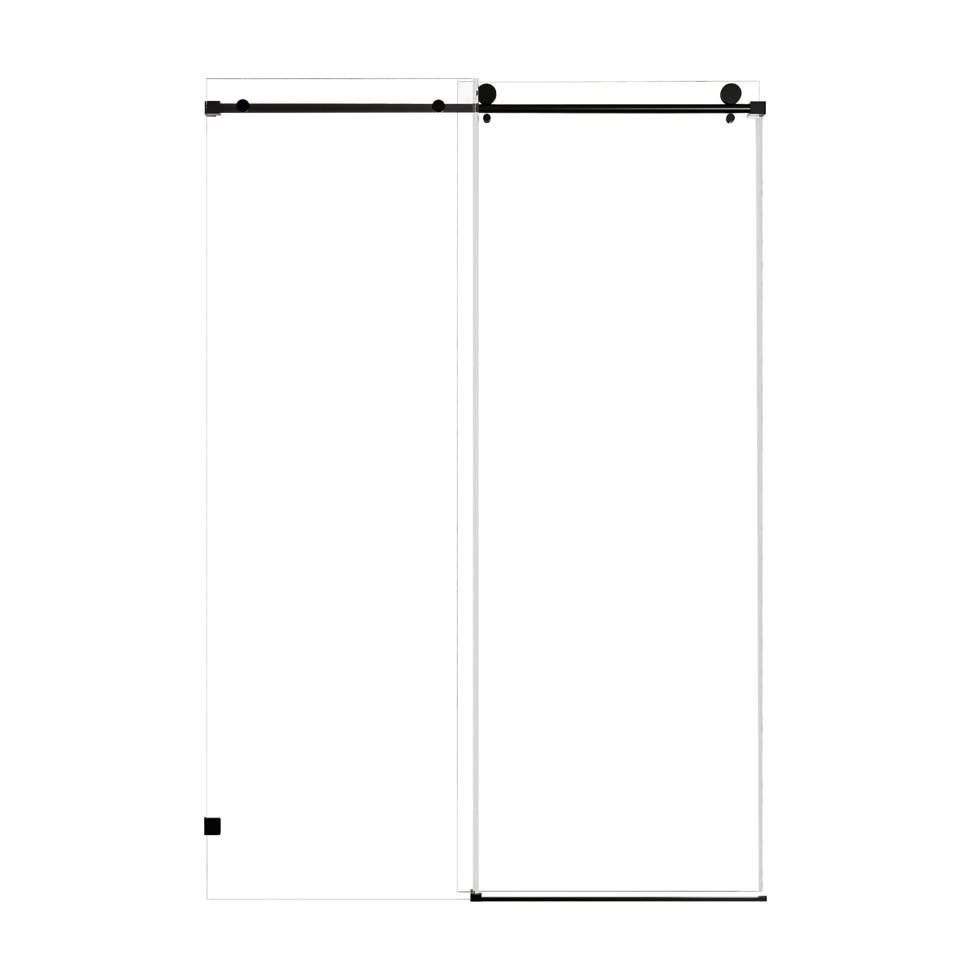 Frameless Single Sliding Soft Close Shower Door, 5 / 16&quot; Clear Nano Coated Tempered Glass And 304 Stainless Steel Handle - Matte Black