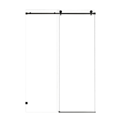 Frameless Single Sliding Soft Close Shower Door, 5 / 16&quot; Clear Nano Coated Tempered Glass And 304 Stainless Steel Handle - Matte Black
