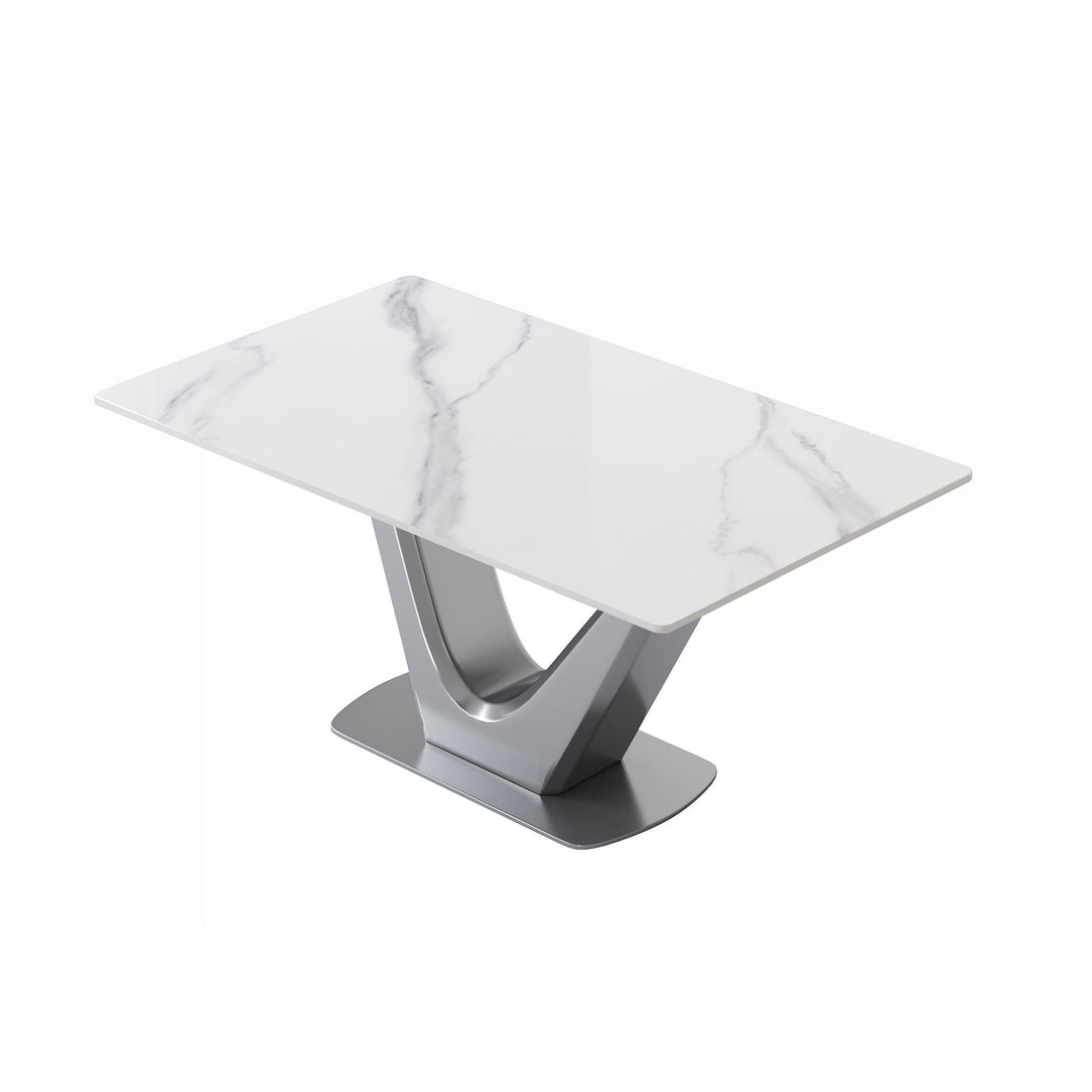 63&quot; Modern Artificial Stone Panel V-Shaped Metal Legs, Can Accommodate 6-8 People