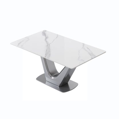 63&quot; Modern Artificial Stone Panel V-Shaped Metal Legs, Can Accommodate 6-8 People