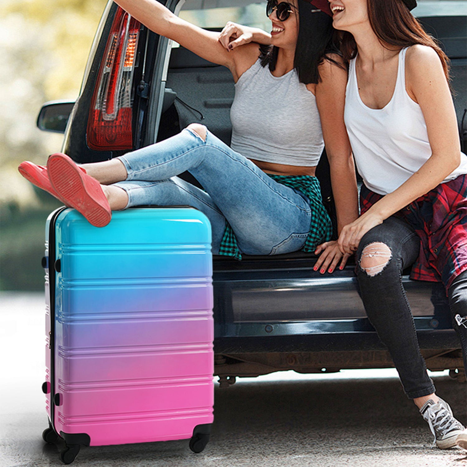 Hardshell Luggage Sets 3 Piece Gradient Color Expandable Suitcase With Spinner Wheels And Tsa Lock Lightweight 20&quot; 24&quot; 28&quot; Available