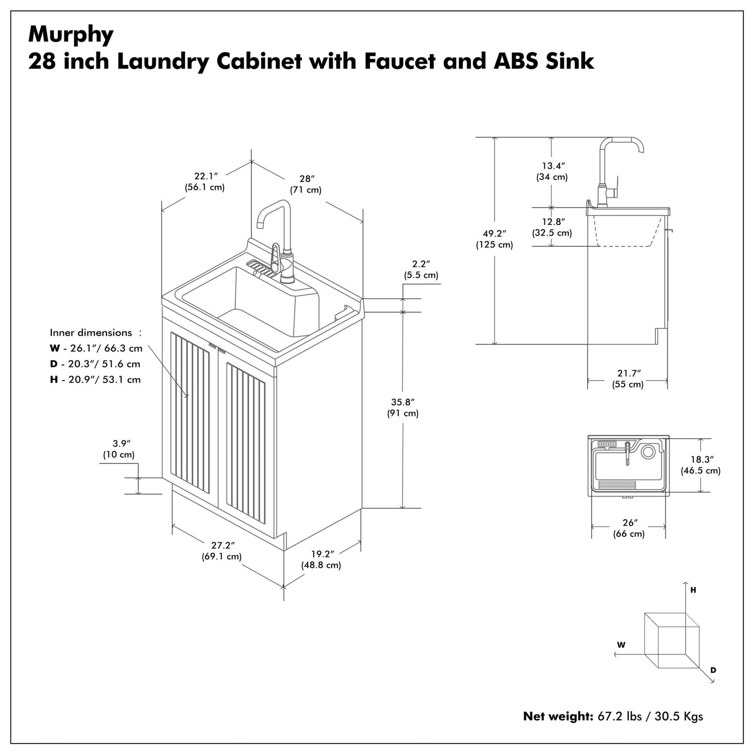 Murphy - Laundry Cabinet &amp; Faucet And Stainless Steel Sink