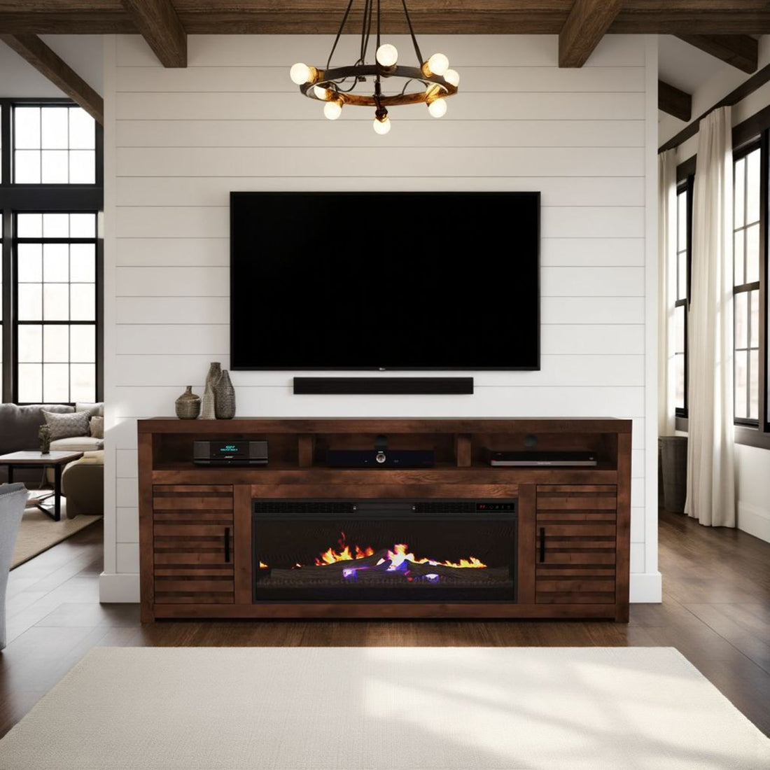 Sausalito - Electric Fireplace TV Stand Console For TVs Up To 95&quot; - Whiskey