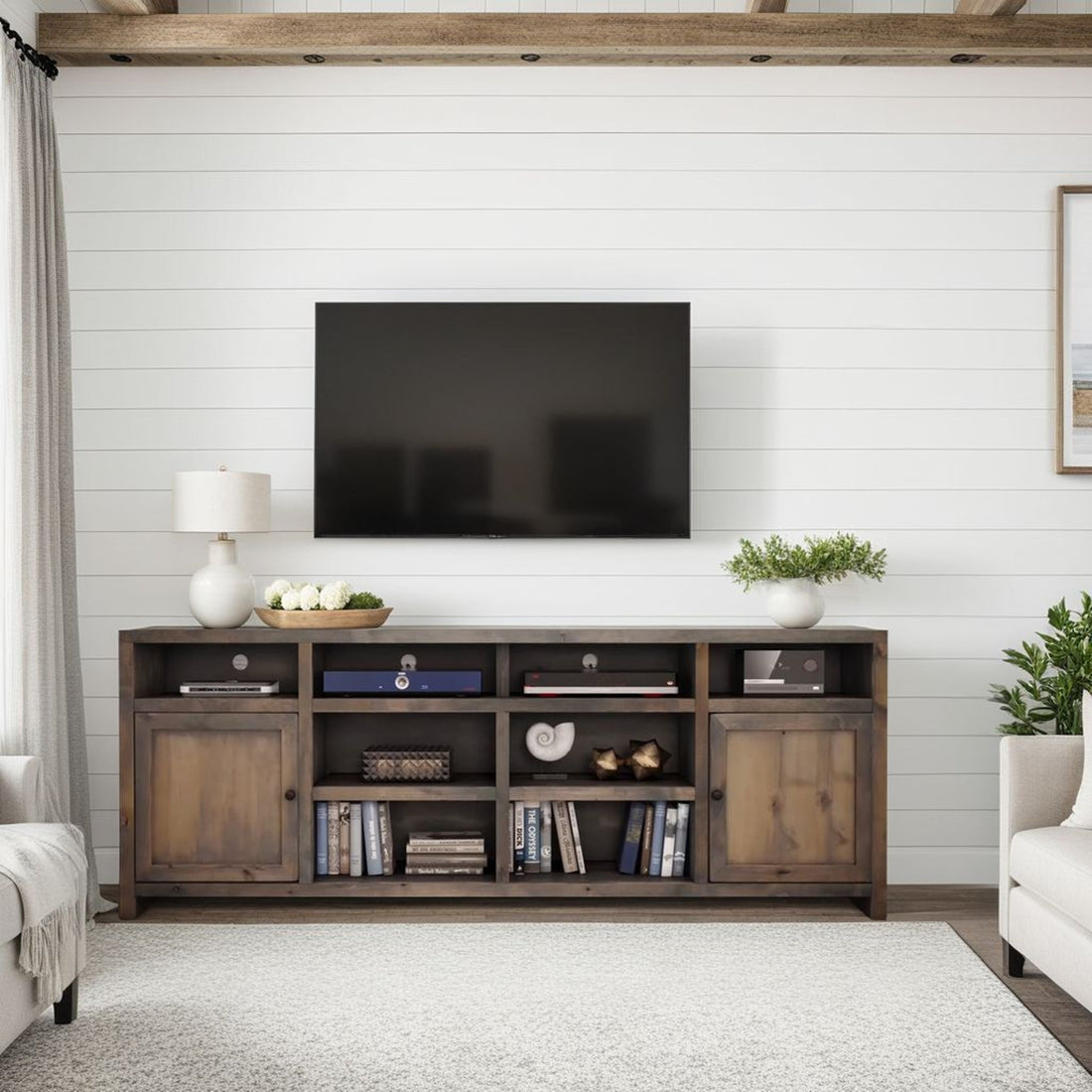 Joshua Creek - TV Stand Console For TVs Up To 95&quot; - Barnwood