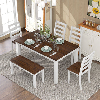 6 Piece Dining Set With 4 Upholstered Chairs &amp; Bench - Walnut